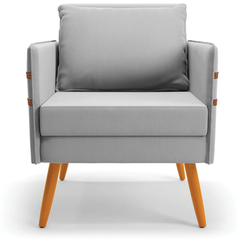 Kit 1 Namoradeira 02 Lugares e 1 Poltrona Mari Suede Cinza Pés Palito Castanho - D'Rossi