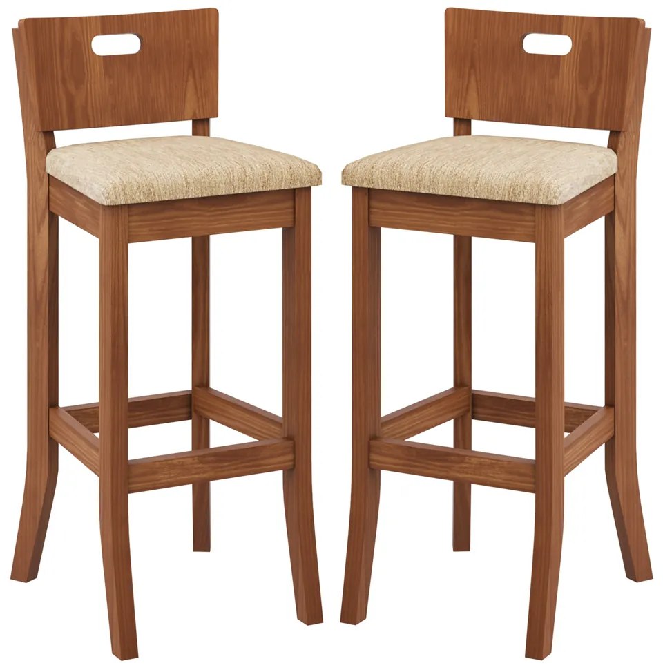 Kit 2 Banquetas Decorativas Sala de Jantar Dora com Estofado Linho Bege G42 - Gran Belo