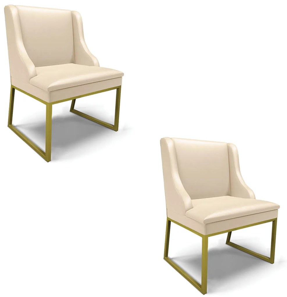 Cadeira Sala de Jantar Industrial Dourado kit 2 Liz Sintético D03 - D'Rossi - Bege