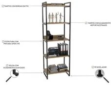 Conjunto Escritório Estilo Industrial Mesa 150x150cm e 2 Estantes 60cm