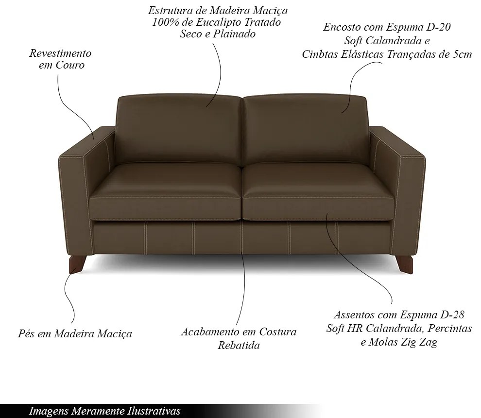 Sofá Sala de Estar Living 3 Lugares 240cm Presley Pés Madeira Couro Capuccino G52 - Gran Belo