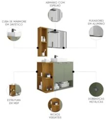Gabinete Banheiro Cuba e Espelheira Lizzi Pistache/Naturalle B02 - Mpo