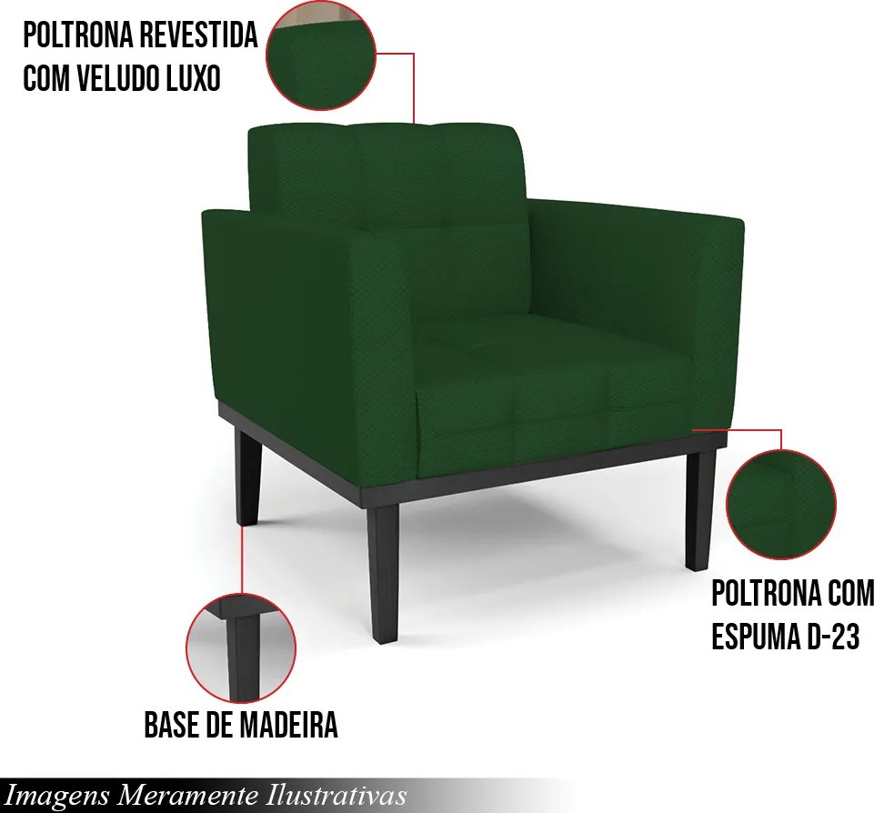 Kit 2 Poltronas Decorativas Karen Pés Fixo em Madeira Preto Veludo Verde Esmeralda G19 - Gran Belo