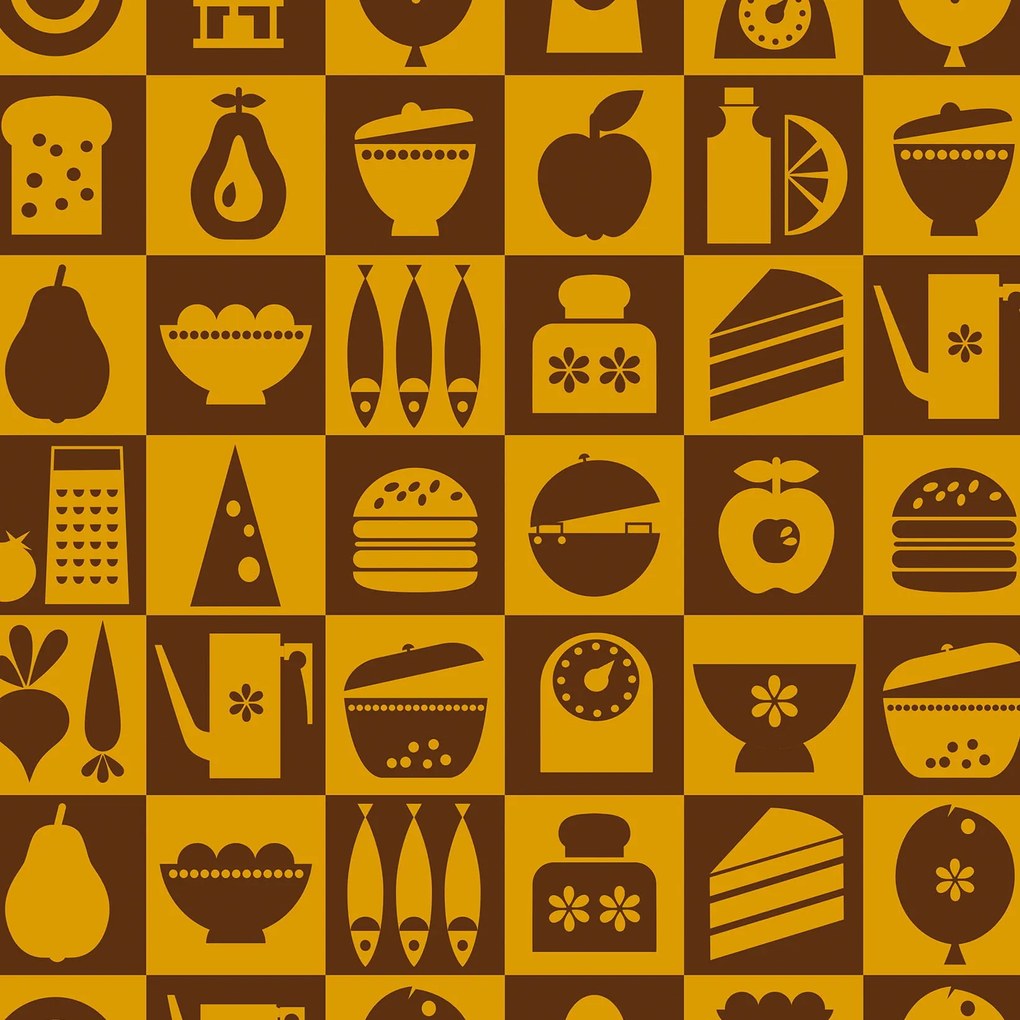 Papel de parede adesivo cozinha marrom e mostarda