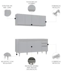 Armário Cozinha e Balcão Para Pia 160cm Arkansas Cinza Claro - Lumil