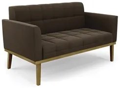 Sofá Namoradeira e 2 Poltronas Base Madeira Castanho Ana Suede Marrom