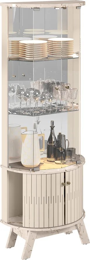 Cristaleira de Vidro com Led 67cm Sala de Jantar Ravion M20 - D'Rossi - Calacata e Off White