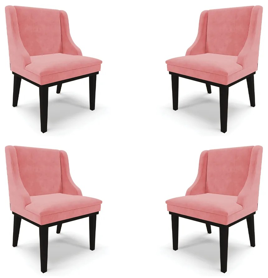 Kit 4 Cadeiras Decorativas Sala de Jantar Base Fixa de Madeira Firenze Suede Rosê/Preto G19 - Gran Belo