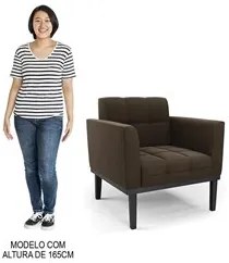 Sofá Namoradeira e 1 Poltrona Base Madeira Preto Ana Suede Marrom - Ib