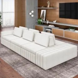 Sofá Ilha e Puff Sala Living 365cm Siesta Z32 Boucle Bege Claro - Mpoz