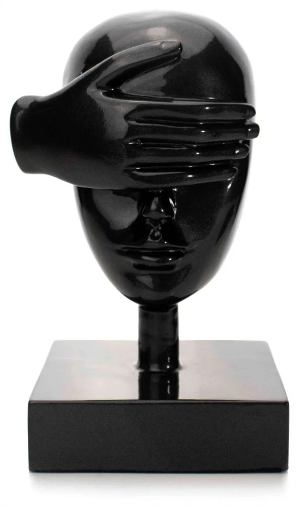 Escultura Decorativa Máscara Rosto Cego Em Cerâmica Grafite 25x15 Cm - D'Rossi