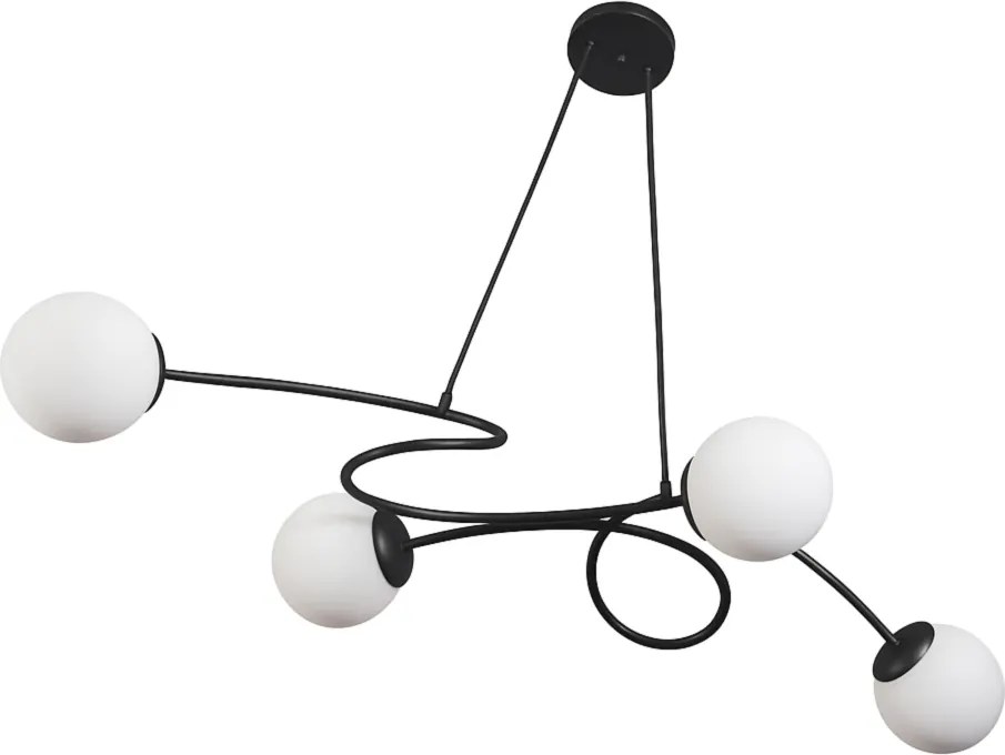 Pendente Tie 86,7X42X18,3Cm 4Xg9 Globo Ø12Cm - Usina 25100/90 (PT - Preto Texturizado, FOSCO)