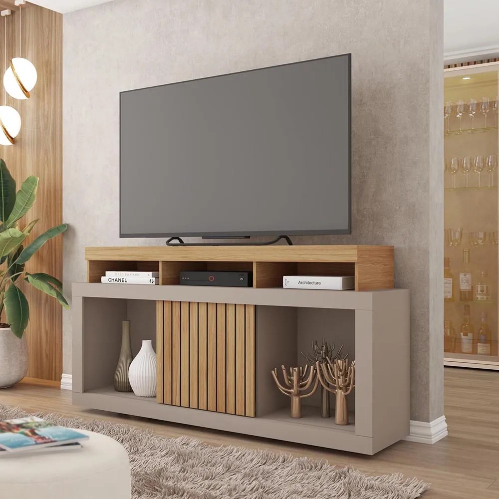 Rack TV 55 Pol 136cm Bancada com Rodízio Sala Lyara C01 - D'Rossi - Buriti/Fendi
