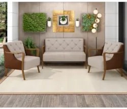 Kit Namoradeira 135cm e 2 Poltronas Decorativas Capitonê Lapa Z32 PU C