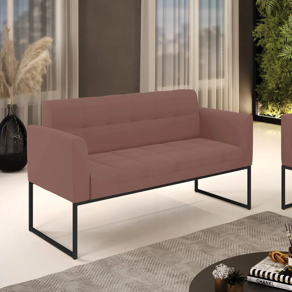 Sofá Namoradeira Elisa Veludo Base Metálica Industrial Preto D03 - D'Rossi  - Rose