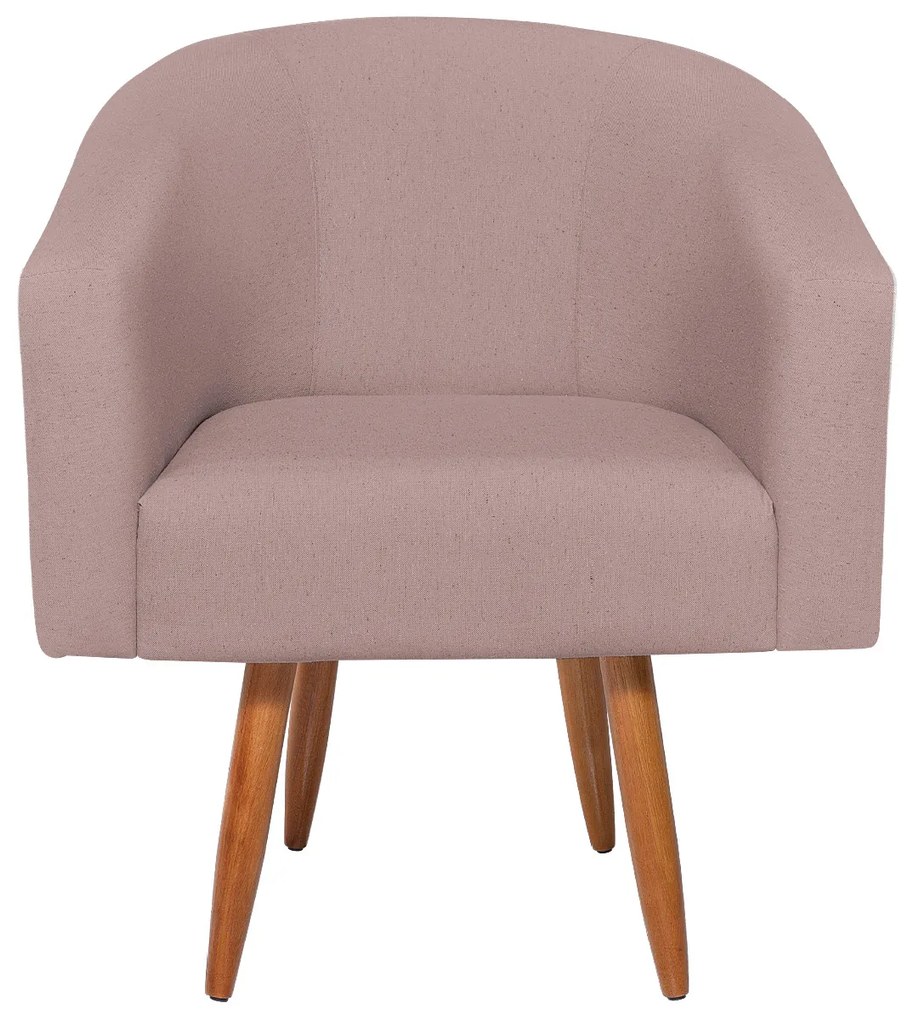 Poltrona Luiza Sintético Nozes e Linho Rosê - ADJ Decor
