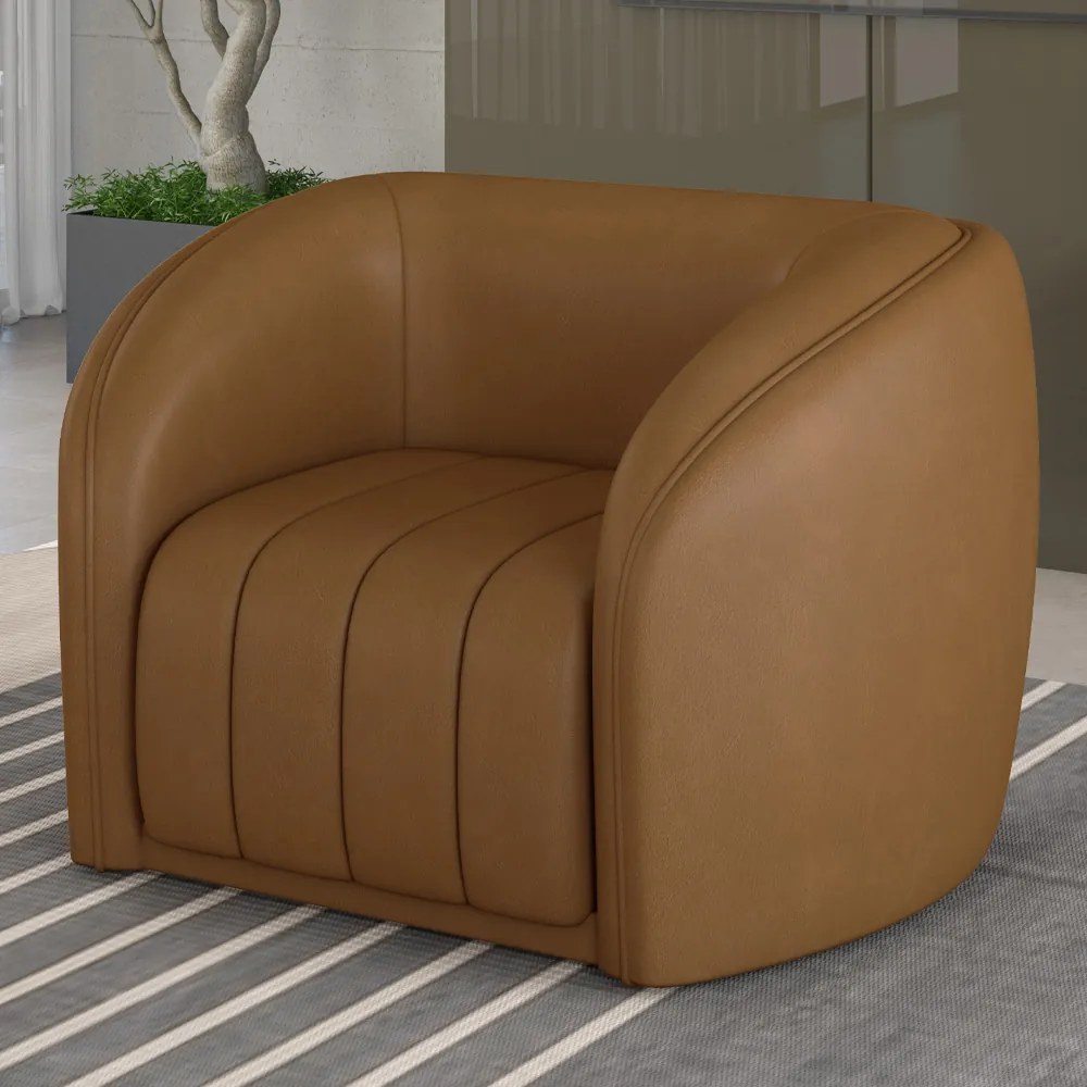 Kit 2 Poltronas Decorativas Sala de Estar Adam PU Caramelo G45 - Gran Belo
