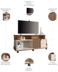 Rack Bancada de TV 50 Pol 136cm Graci Castanho/Off White - HB Móveis