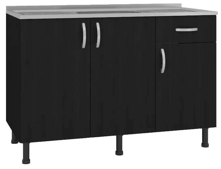 Balcão Viena Cozinha Para Pia 120cm 3 Portas 1 Gaveta Preto