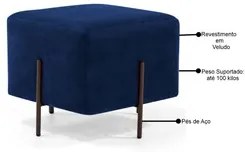 Kit 2 Puffs Decorativos 45cm Base Aço Status C-304 Veludo Azul Marinho