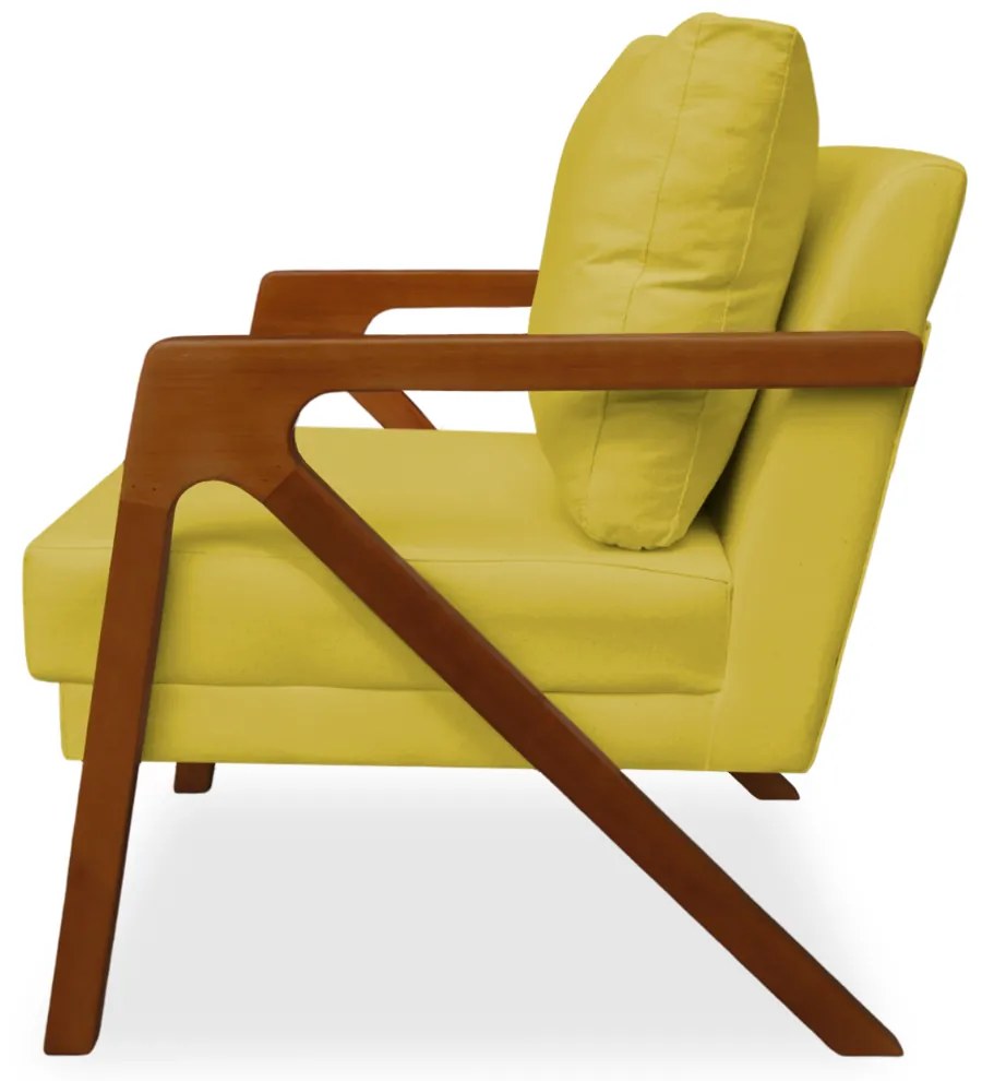 Poltrona Decorativa Amber Base De Madeira Veludo Amarelo