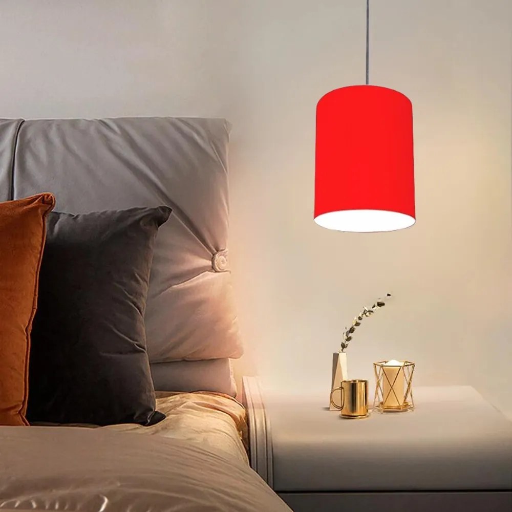 Lustre Pendente Cilíndrico Md-4012 Cúpula em Tecido 18x25cm Vermelho - Bivolt
