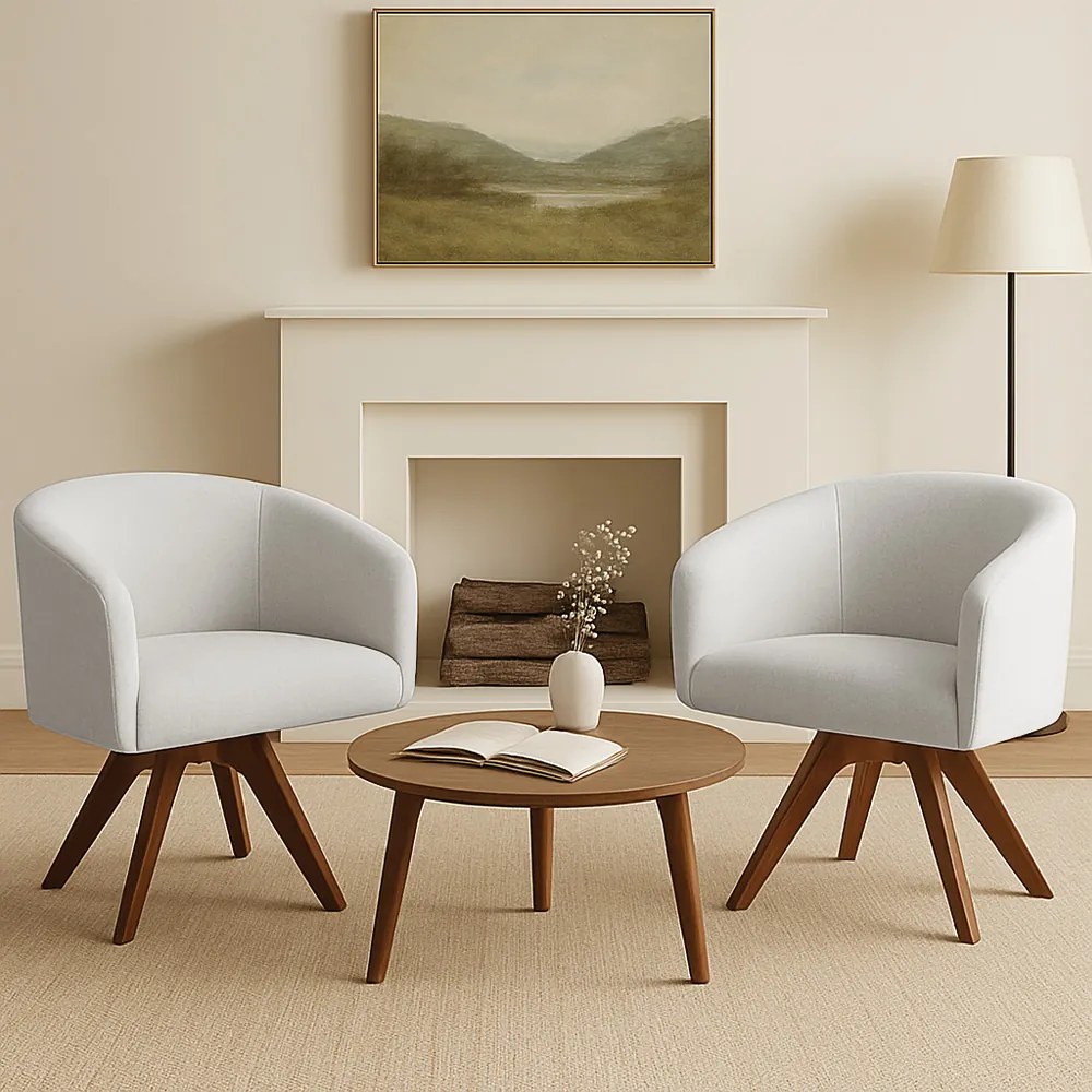 Poltrona Sala Base Giratória Madeira Kit 2 Arielle Linho D03 - D'Rossi - Cinza