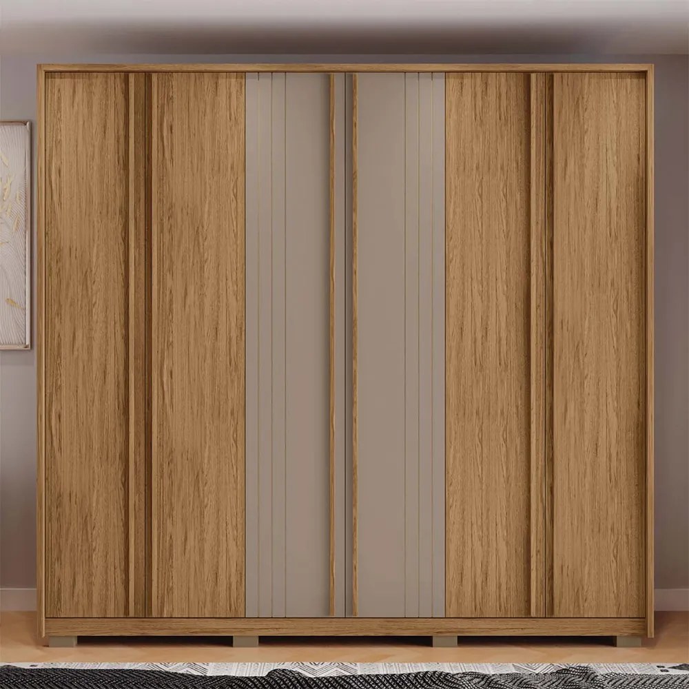 Guarda Roupa Casal Nilus 250cm com 6 Portas 4 Gavetas Ripado MDP Buriti/Fendi G11 - Gran Belo