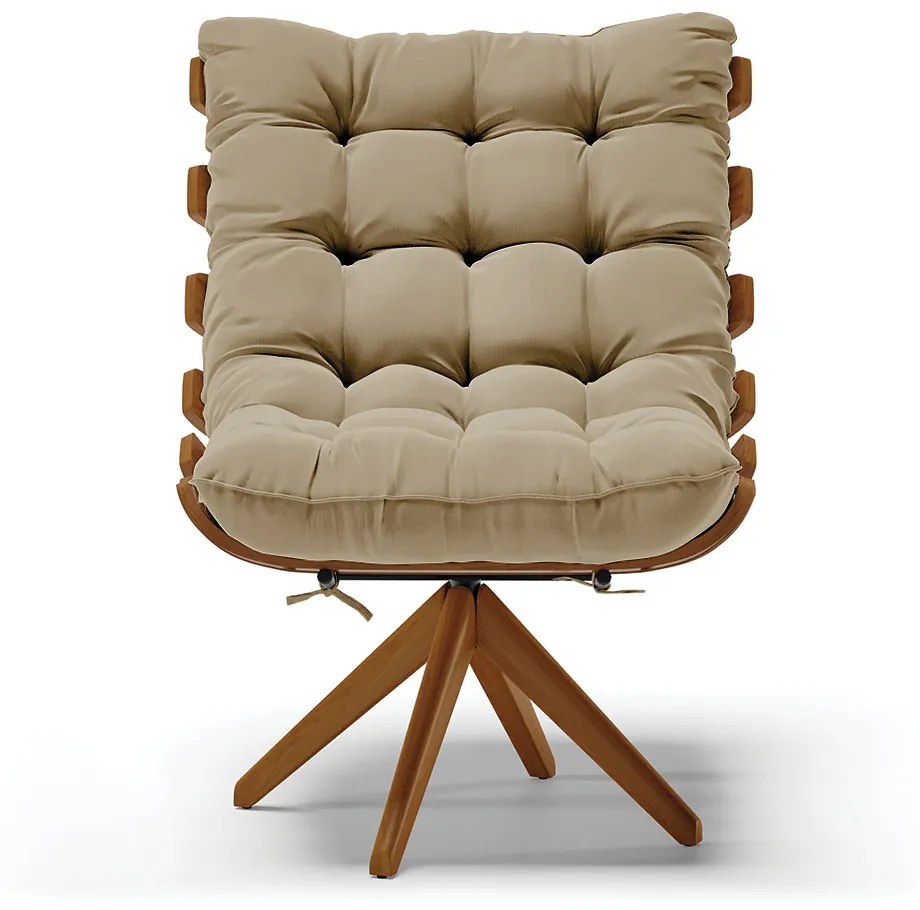 Poltrona Giratória Costela Suede Marrom Rato Base de Madeira MA30 M11 - D'Rossi