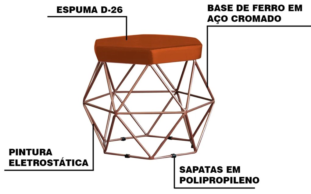 Puff Decorativo Base Bronze Elsa Suede Telha G41 - Gran Belo