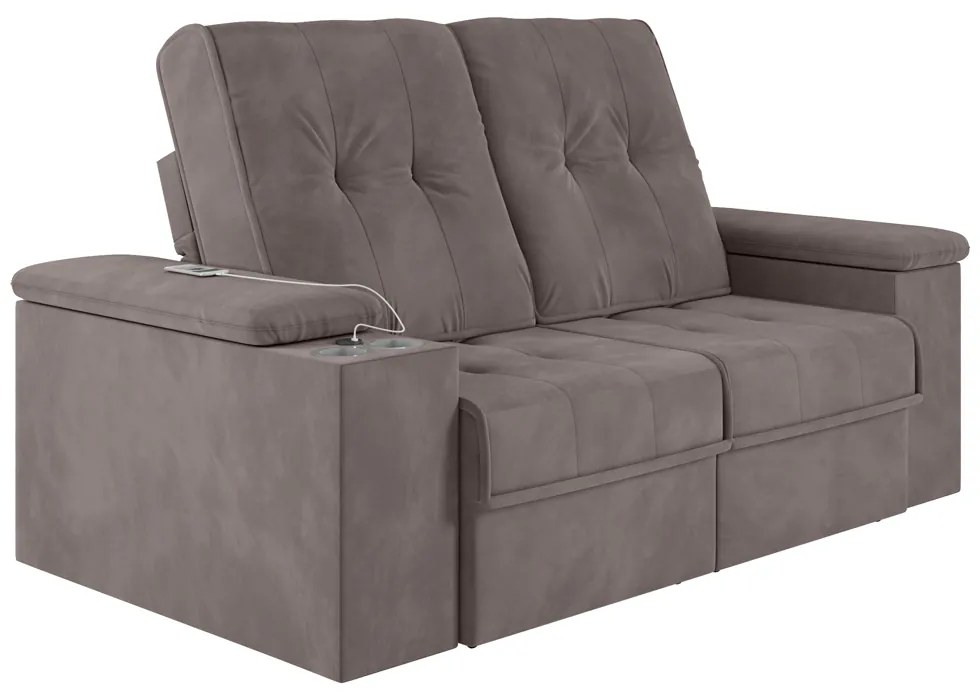 Sofá 4 Lugares 257cm Retrátil e Reclinável com 2 Porta Copos USB Calvin Veludo Avelã G46 - Gran Belo