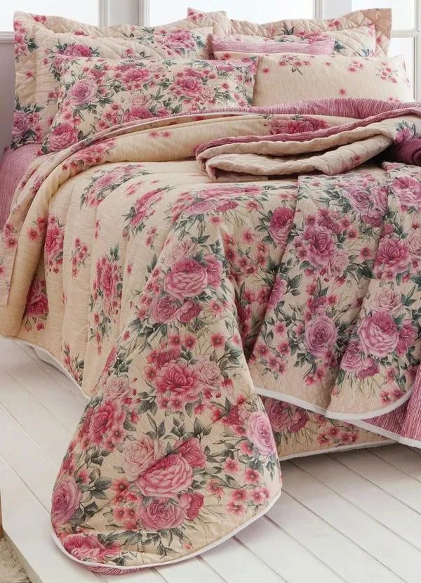 Jogo de Cama 140 Fios Rosa Queen 4 Peças