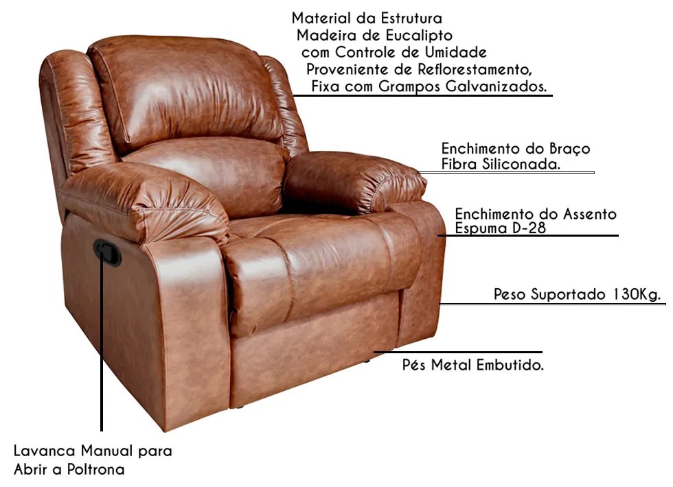 Poltrona do Papai Reclinável Manual Magnum PU Sintético Marrom G23 - Gran Belo