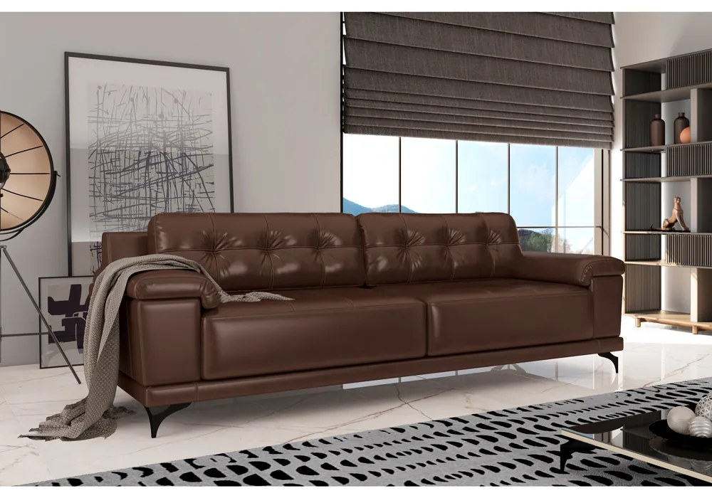 Sofá 215cm Decorativo Sala de Estar Agostino Couro Marrom G52 - Gran Belo