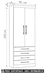 Guarda Roupa Modulado 90cm 2 Portas 4 Gavetas Delphi Avelã L01 - Mpoze