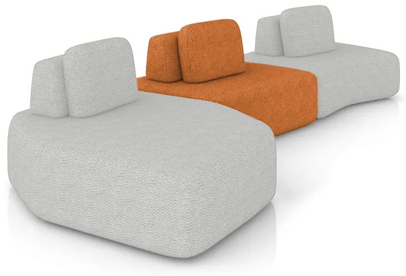 Sofá 3 Lugares Orgânico com Chaise e 2 Módulos Berlim Bouclê Cz K01 - D'Rossi - Cinza Claro/Caramelo