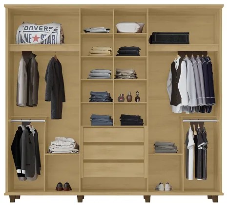 Guarda Roupa Com Espelho Ripado França 6 Portas Cinamomo/Off White – RV Móveis