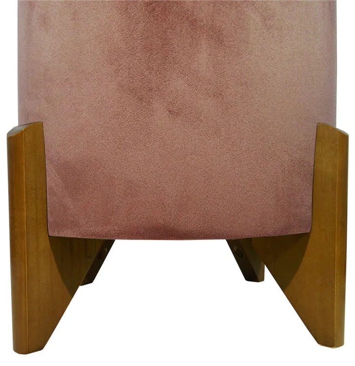 Puff Redondo Evo Peach em Veludo com Pés Escandinavo - Rosa - Pequeno 35cm