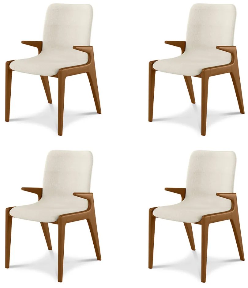 Kit 4 Cadeiras Decorativas Sala de Jantar Madeira Maciça com Braço Pigeon Linho Bege/Mel G13 - Gran Belo
