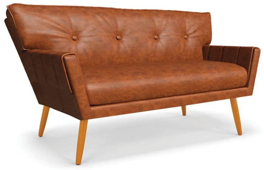 Sofá Namoradeira e Poltrona Pé Palito Madeira Anitta Sintético PU Nozes D03 - D'Rossi