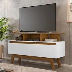 Rack Bancada Para TV Até 50 Pol. 2 Portas Rubi 1.2 Cinamomo/Branco - B
