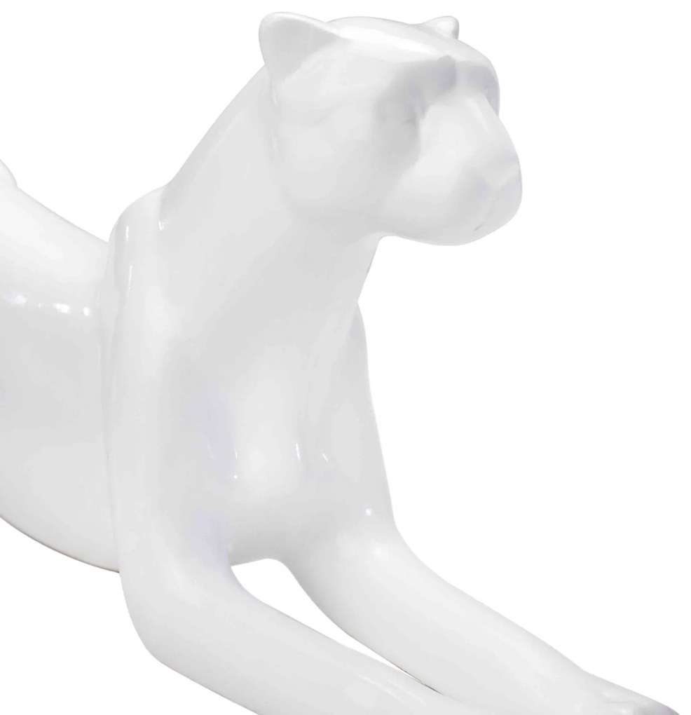 Escultura Decorativa Onça Deitada Branco 17,5x52x13 Cm - D'Rossi