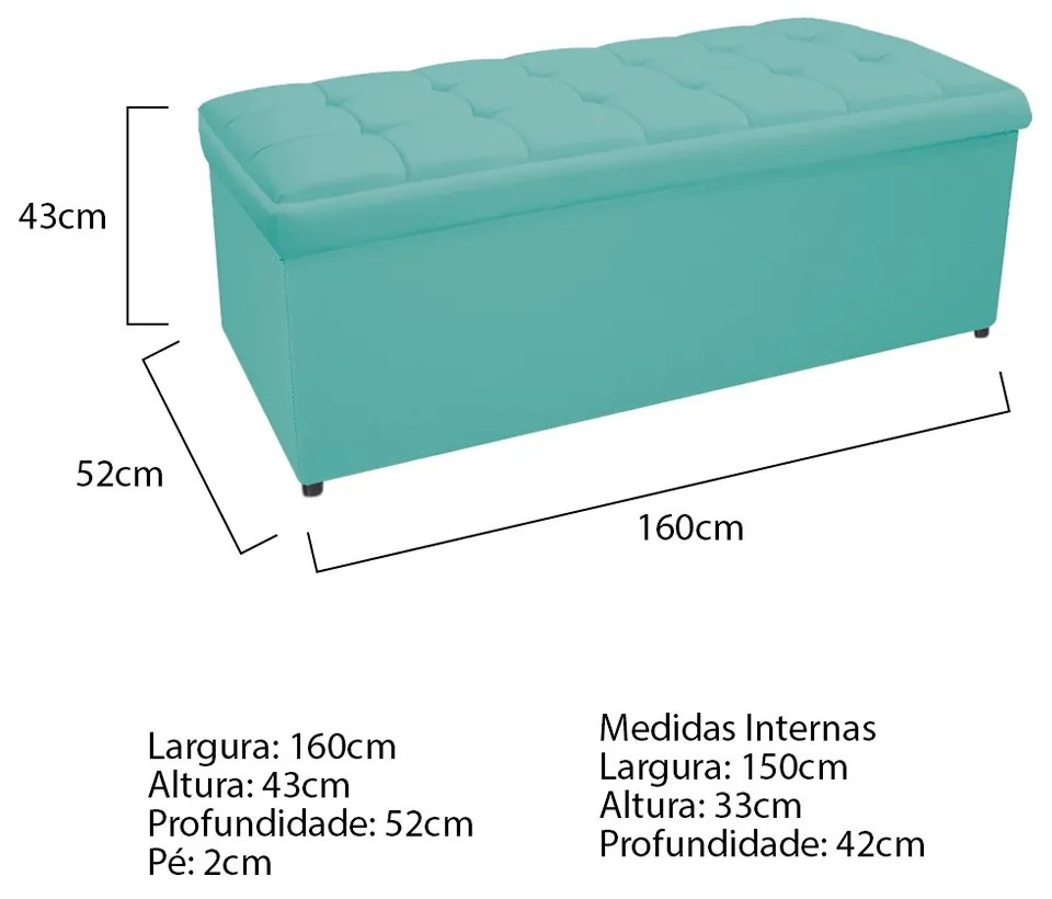 Calçadeira Copenhague 160 cm Queen Size Suede Azul Tiffany - ADJ Decor