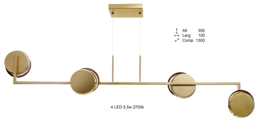 Pendente Eclipse 130X10X35Cm Discos Metal Aluminio 04Xled 5,5W 2700K -... (COBRE FOSCO, 220V)