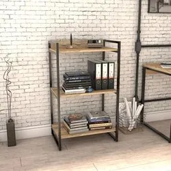 Kit 2 Estantes Livreiro Prisma Estilo Industrial 60cm 3 Prateleiras C0