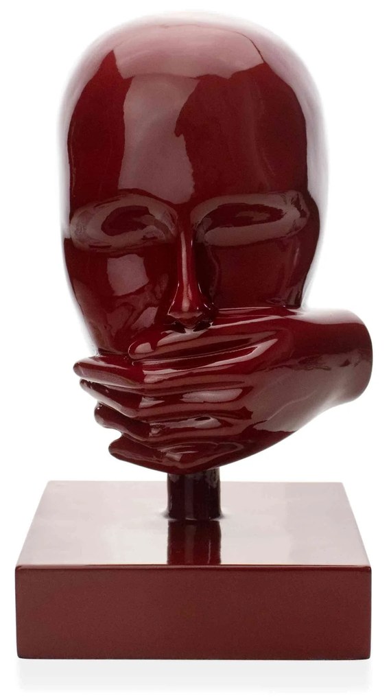 Escultura Mascara Rosto Silêncio Em Cerâmica Vermelho Ocre 25x15 Cm - D'Rossi