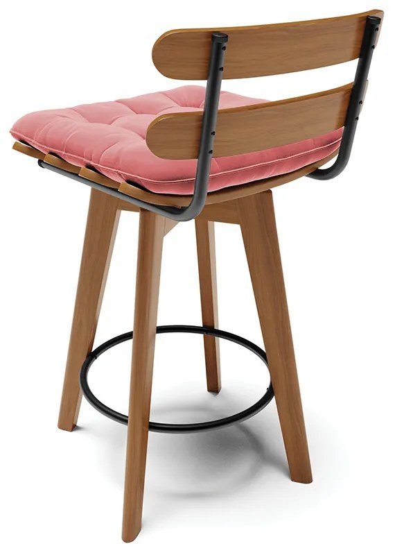 Banqueta Giratória Costela Suede Base Madeira MA70 - D'Rossi - Rose