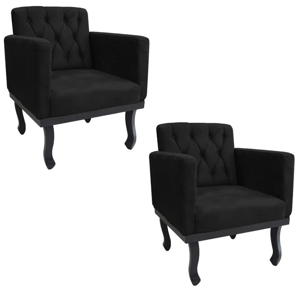 kit 02 Poltronas Classic Pés Luís XV Suede Preto - ADJ Decor