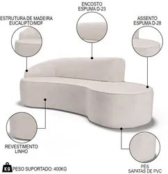 Sofá Living  4 Lugares 280cm Braço Esquerdo Mozart D06 Linho Cru - Mpo