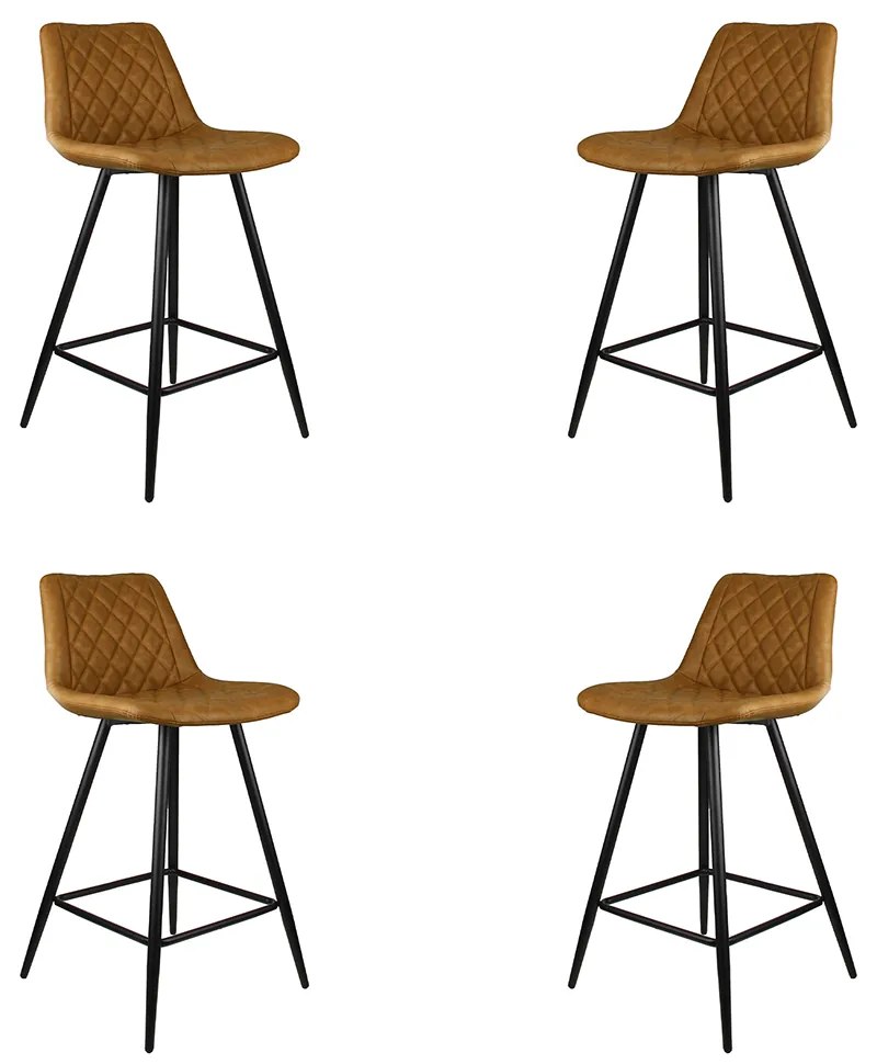 Kit 4 Banquetas Decorativas Magé PU Matelassê c/Apoio para os Pés Base em Aço Marrom G56 - Gran Belo
